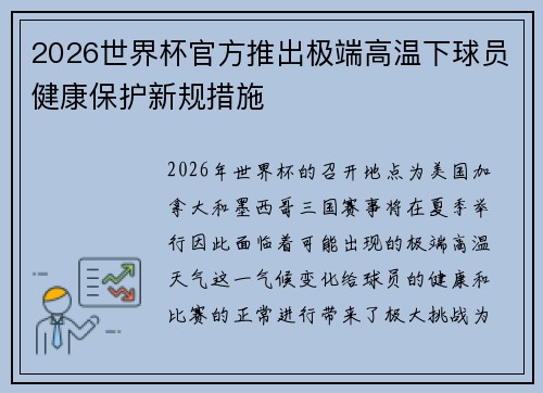 2026世界杯官方推出极端高温下球员健康保护新规措施